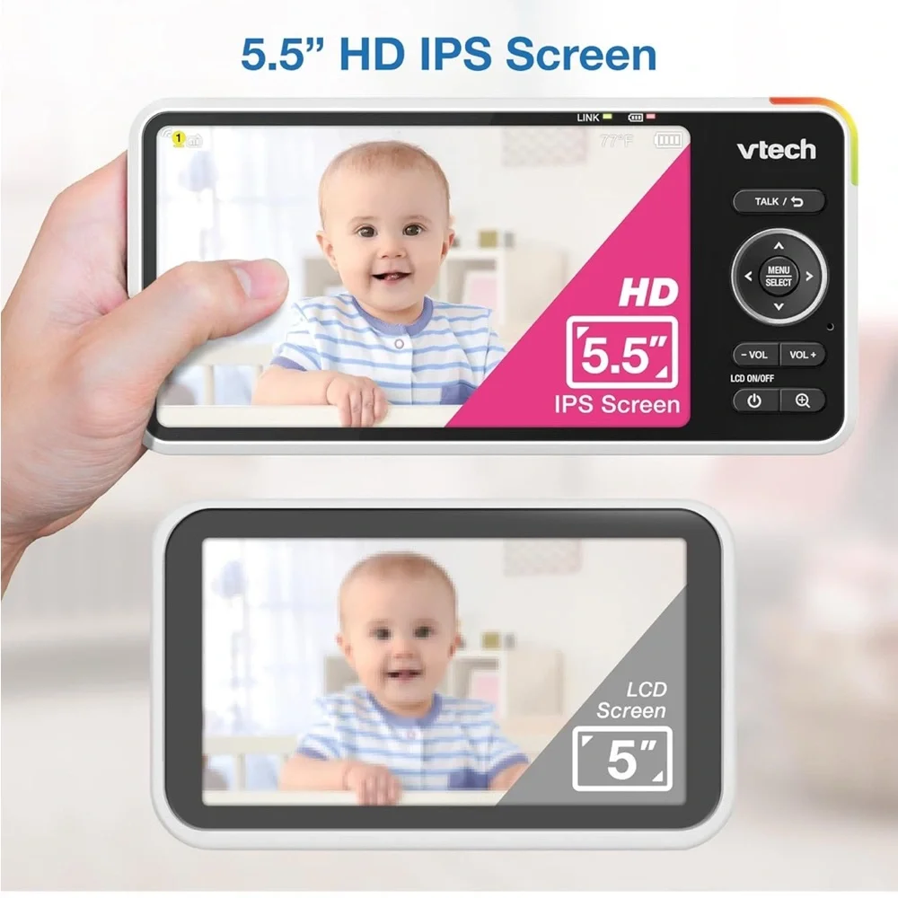 VTech Smart WiFi Baby Monitor, 2K Camera, 5.5-inch HD IPS Screen